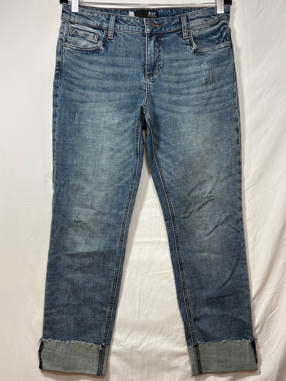 Kut from the Kloth Medium Blue Boyfriend Jeans with Rolled Cuffs